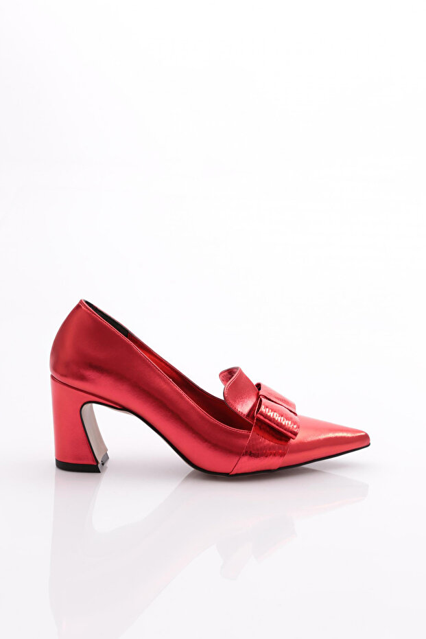 Women's Ribbon Patterned Heeled Shoes Red Metallic 261035910