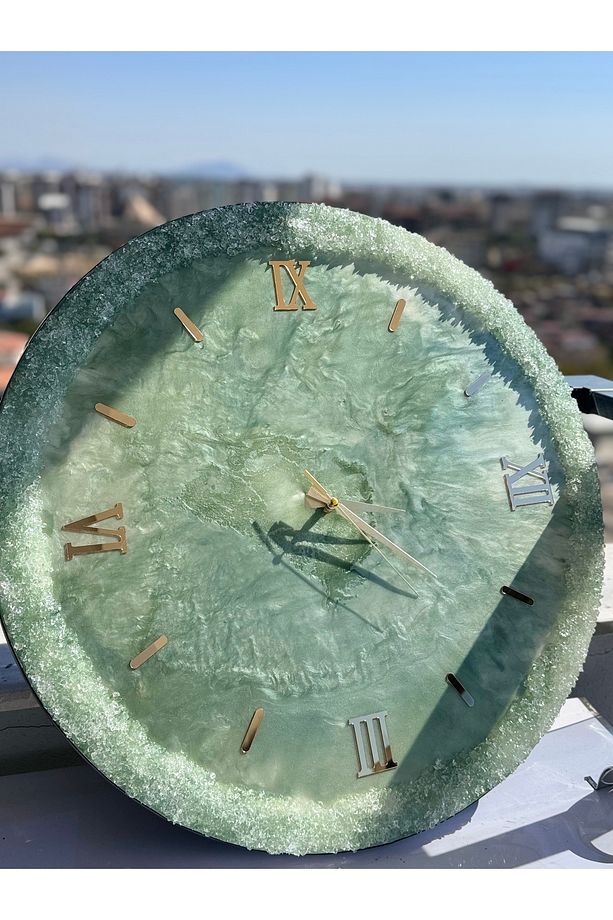 Mint Yeşili - Epoksi Duvar Saati -60 X 60 Cm - 3