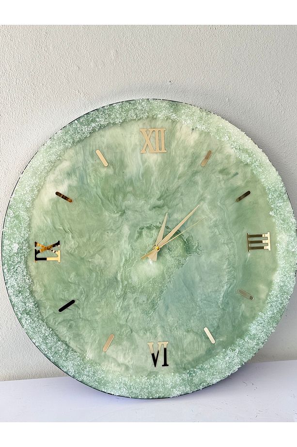 Mint Yeşili - Epoksi Duvar Saati -60 X 60 Cm - 5