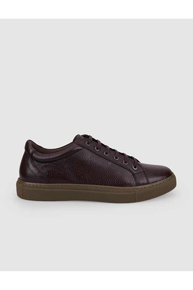 100% Genuine Leather Brown Lace-Up Men's Sneakers