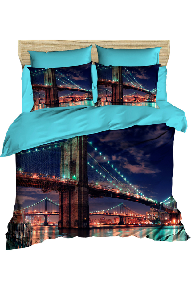 New York Brooklyn Bridge Sunset 3D Digital Double Bedding Set