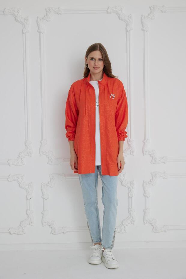 Self Patterned Linen Cap - Orange - 2