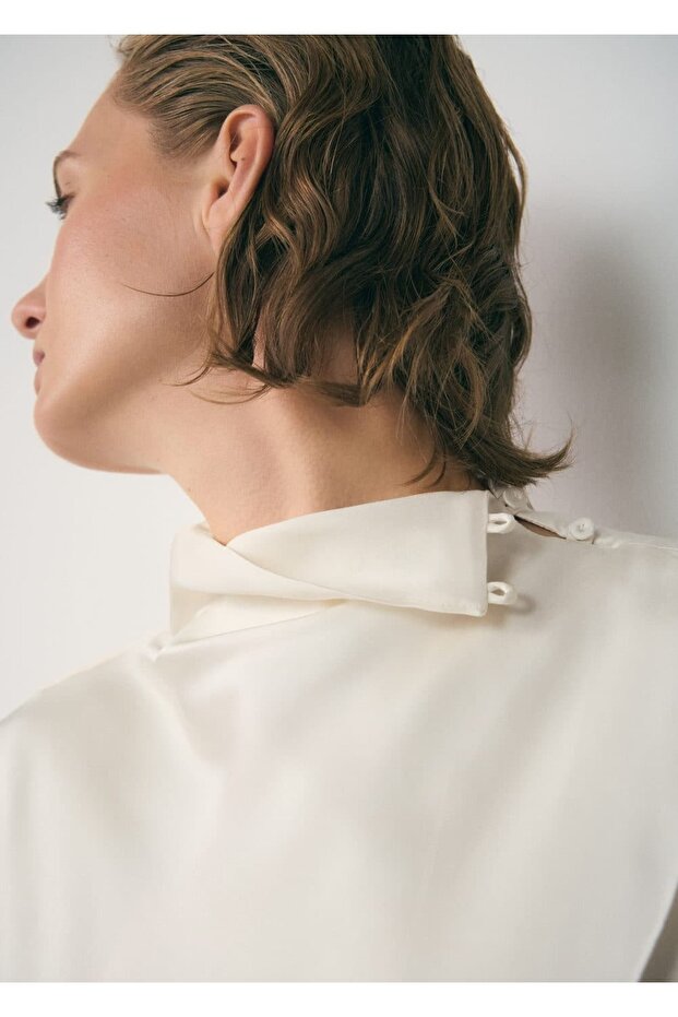 Asimetrik saten bluz - 5