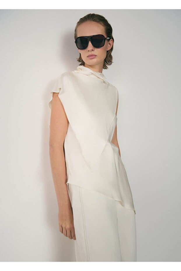 Asimetrik saten bluz - 1