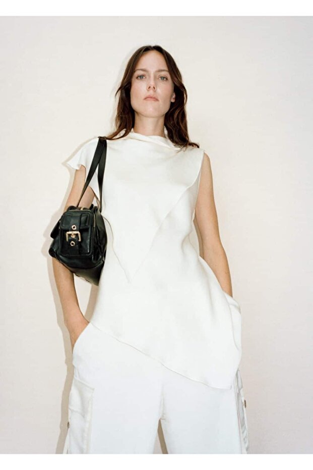 Asimetrik saten bluz - 6