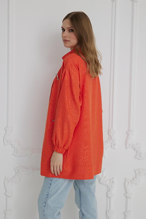 Self Patterned Linen Cap - Orange - 5