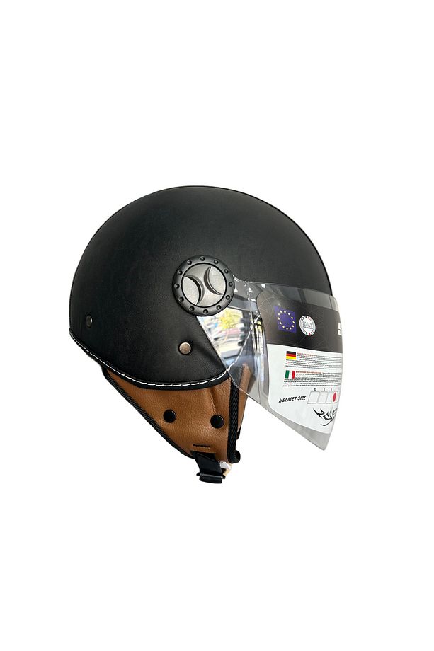SW 701 Siyah Deri Yarım Kask - 1