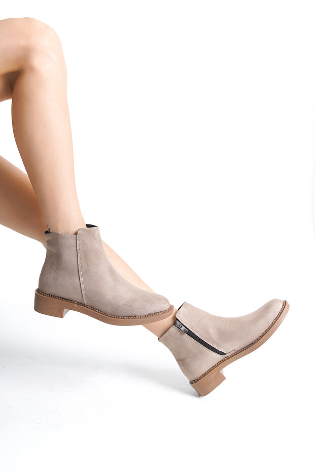 Women's Perry Beige Suede Classic Flat Short Ankle Boots