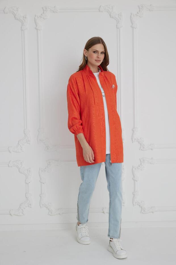 Self Patterned Linen Cap - Orange - 1