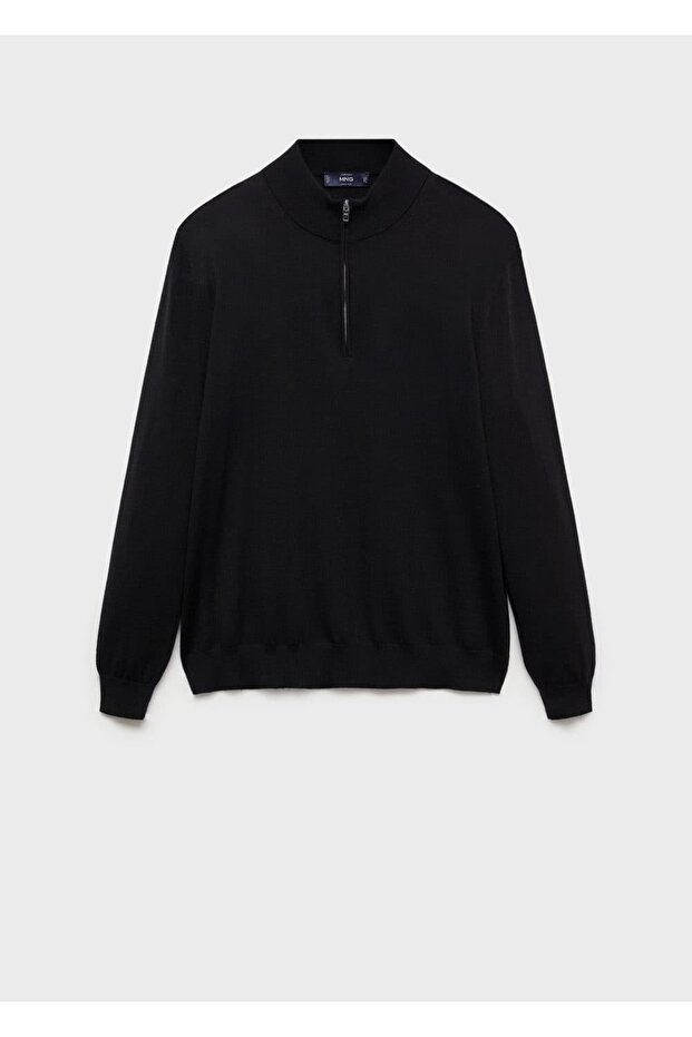 %100 Merino Yünlü Fermuarlı Yakalı Kazak - 3