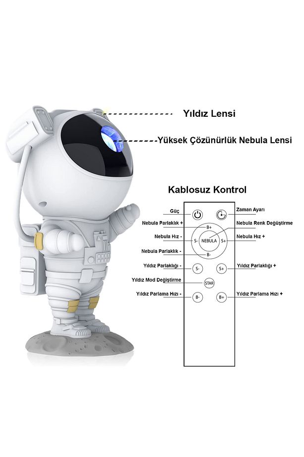 Astronot Galaksi Projektör Kumandalı Gece Lambası Yıldız Ve Samanyolu Projeksiyon Işığı - 4