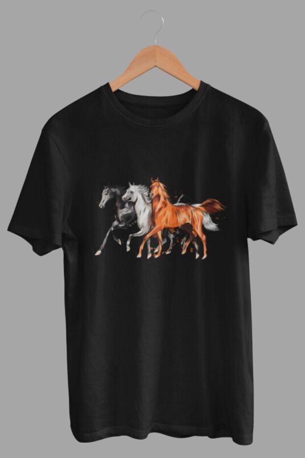 Μαύρο ανδρικό μπλουζάκι Basic Horse Printed - 1