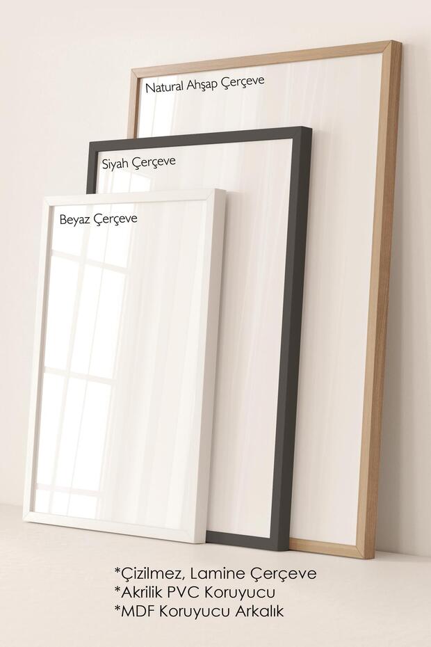 Çerçeveli Tablo Seti, 3 Adet Beyaz Çerçeve ve Minimalist Botanik Temalı Poster Seti, No:300475 - 3