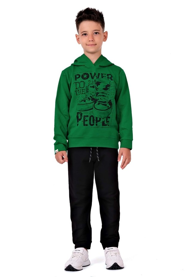 Power Printed Hooded Children's Tracksuit Mnk0616 Green