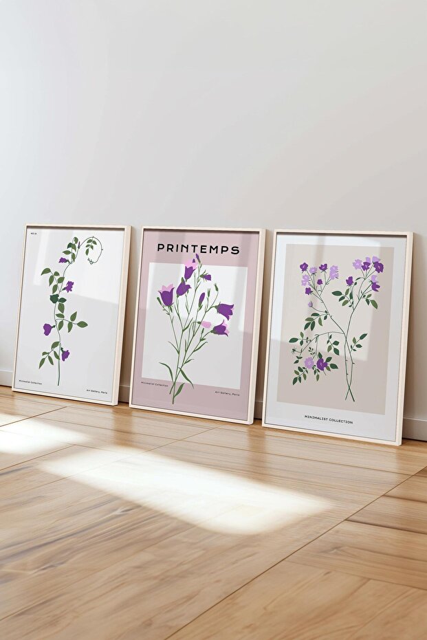 Çerçeveli Tablo Seti, 3 Adet Beyaz Çerçeve ve Minimalist Botanik Temalı Poster Seti, No:300475 - 5