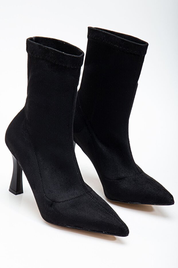 Women's Black Suede High Heel Boots