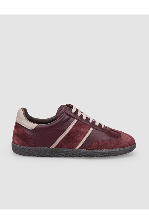 100% Genuine Leather Burgundy Suede Lace-Up Women's Sneakers