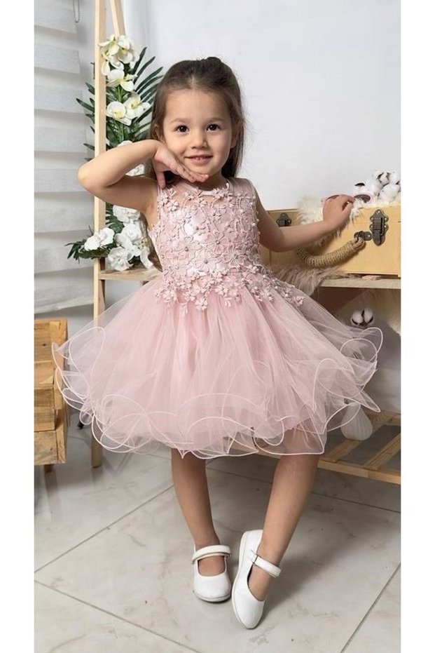 Pearled Girls' Daisy Dress MNK0585 Powder Pink