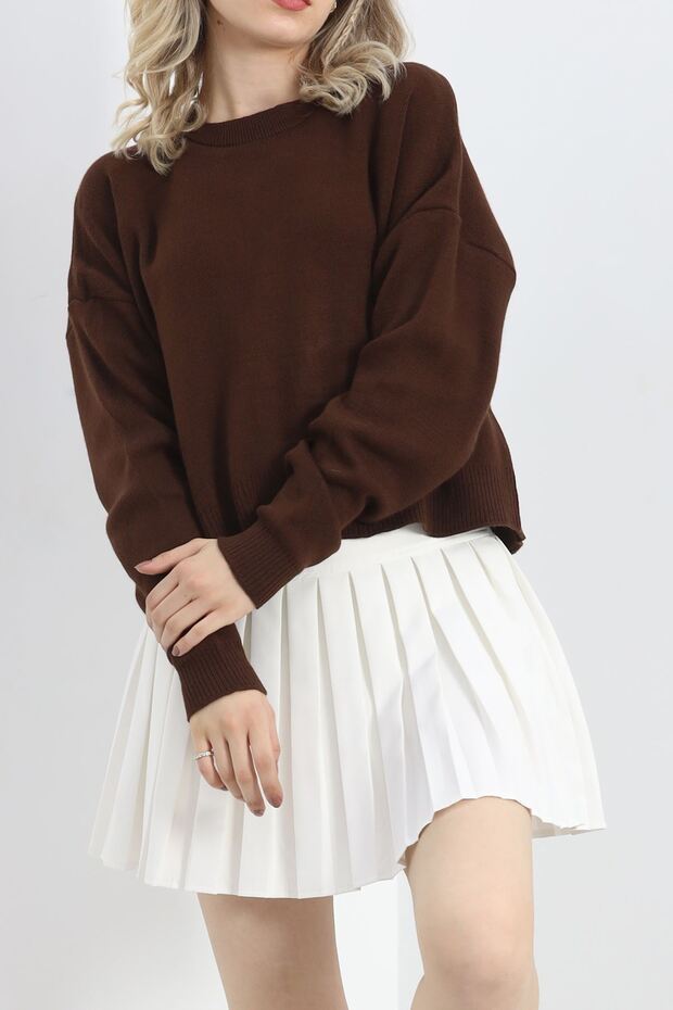 New Season Comfort Model Oversize Long Sleeve Soft Textured Crew Neck Knitwear Sweater - 3098