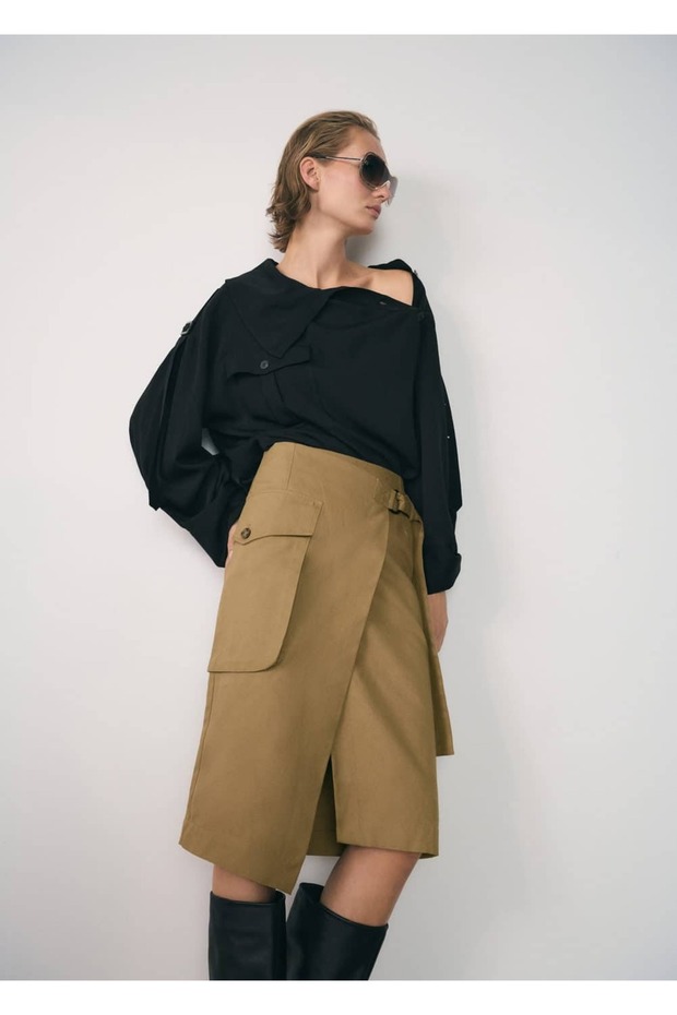 Kargo cepli midi etek - 5