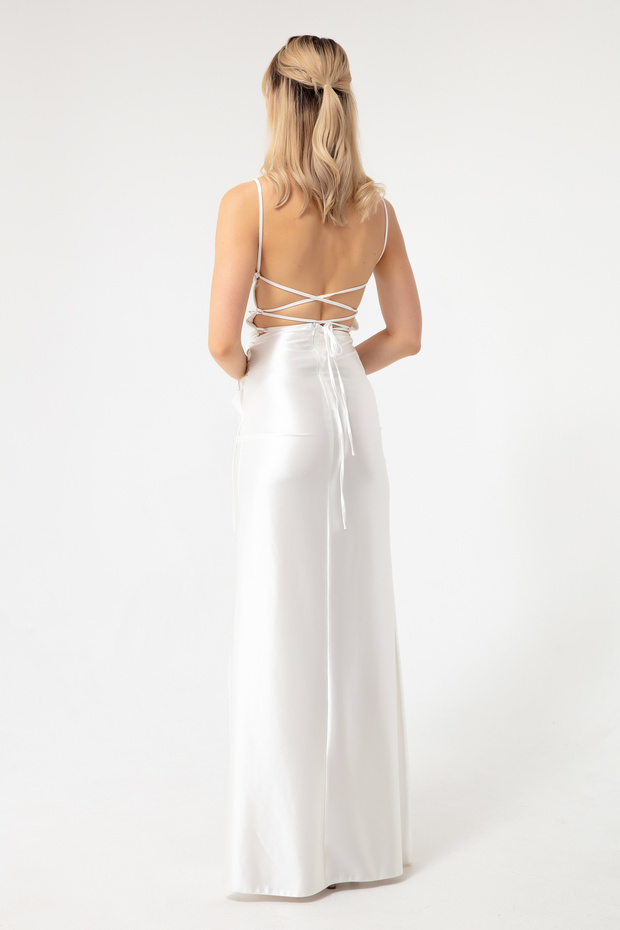 Rochie de seară lungă, albă, fără spate - 5