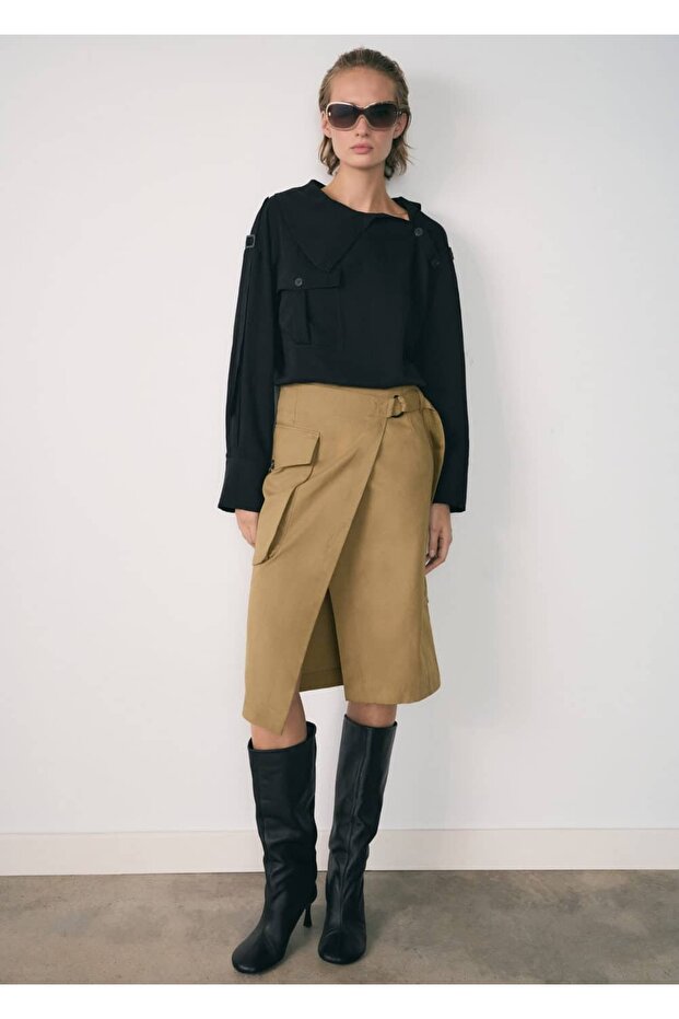 Kargo cepli midi etek - 2