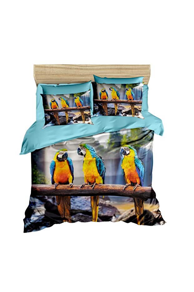 Parrots 3D Digital Double Duvet Cover Set on Branch
