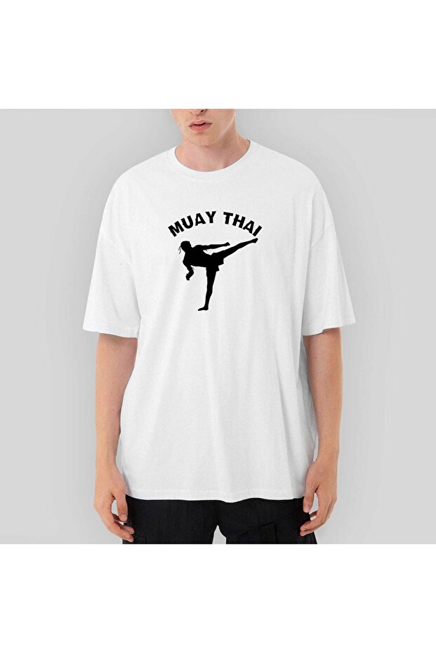Karate Muay Thai Silhouette Oversize White T-Shirt
