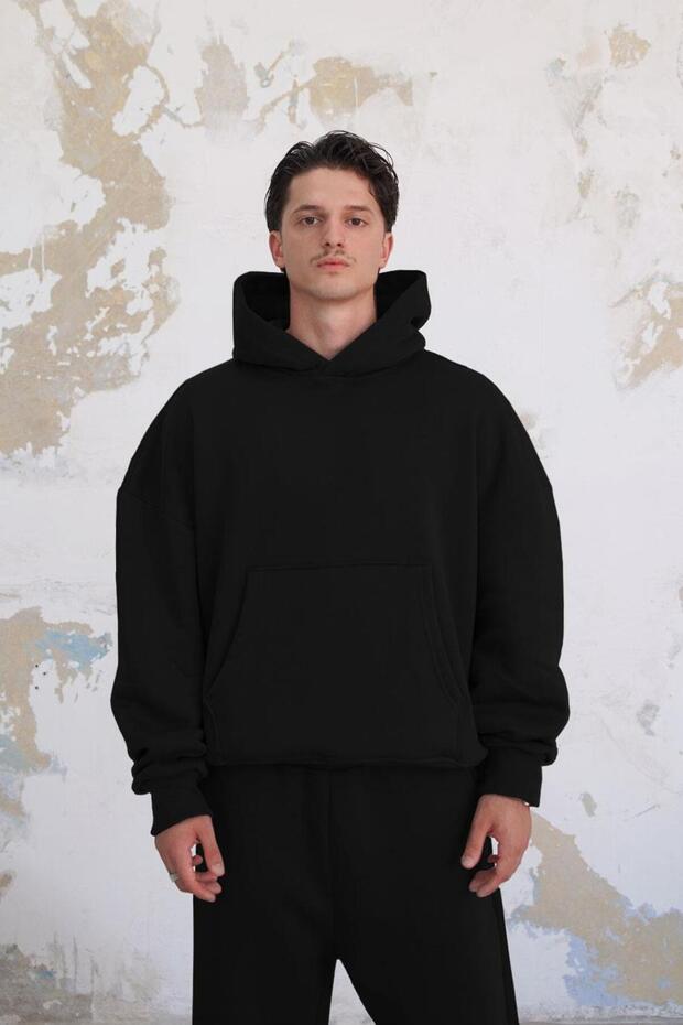 Hanorac negru Cozy Basic oversize - 2