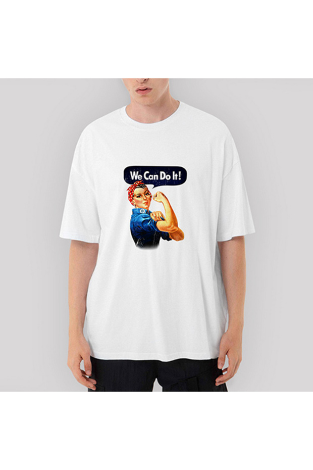 تي شيرت أبيض كبير الحجم من We Can Do It - 1