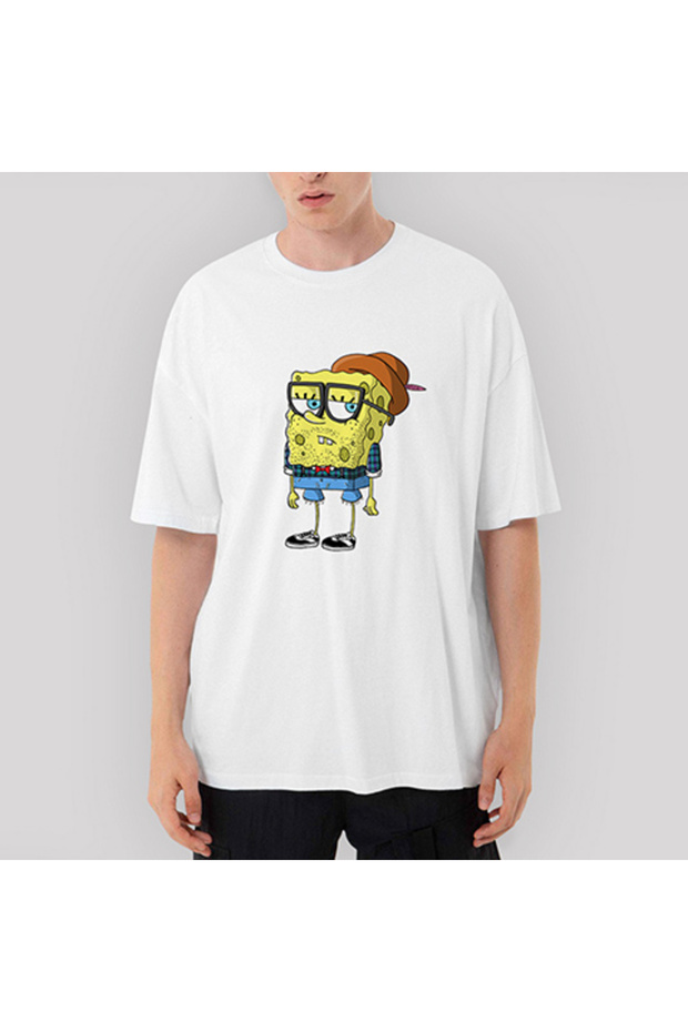 Λευκό μπλουζάκι Spongebob Hipster oversized - 1