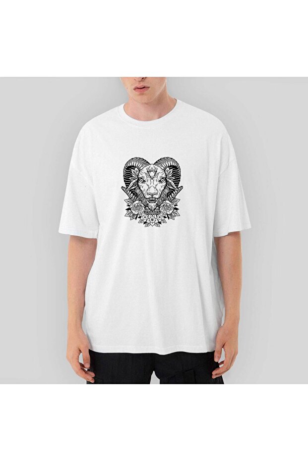 Baphomet Flowers Oversize White T-Shirt