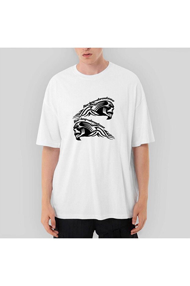 Λευκό μπλουζάκι Harley Chopper Skull Text oversized - 1