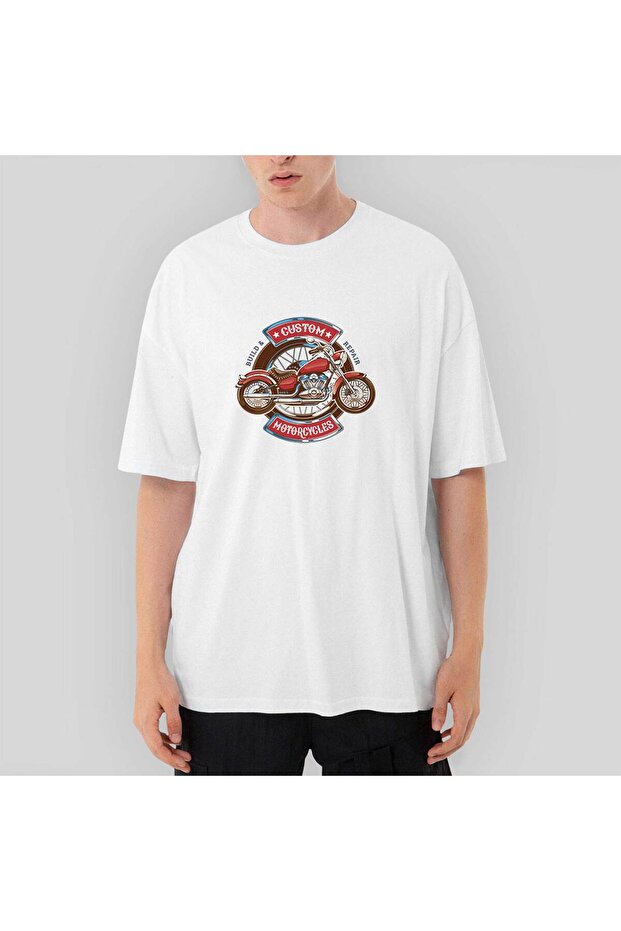 Custom Motorcycle Oversize White T-Shirt