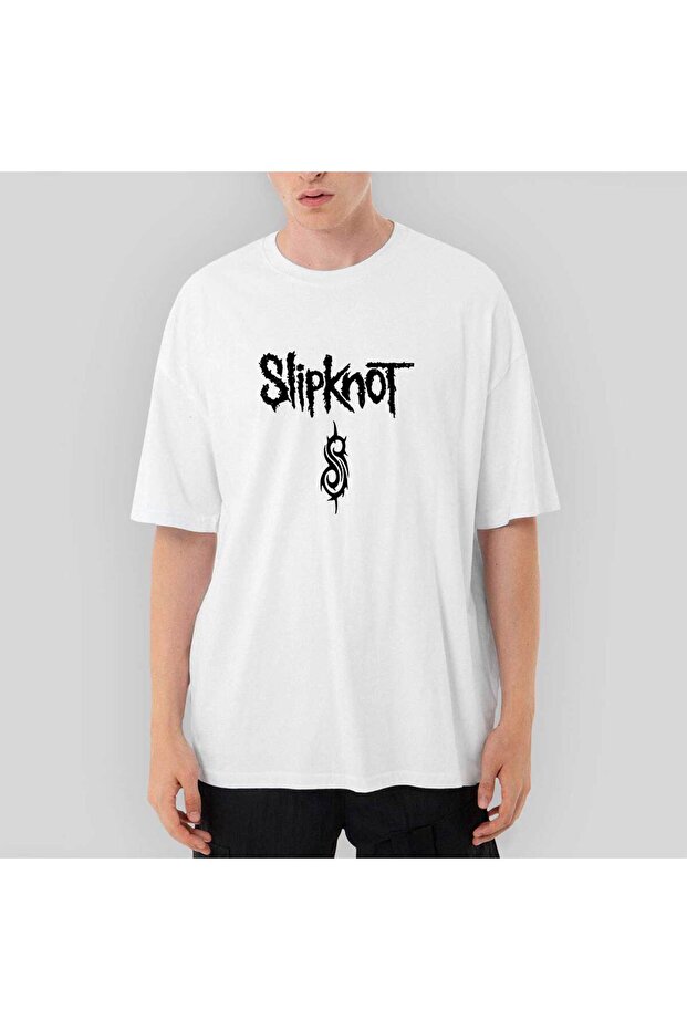 Slipknot Logo Text Oversize White T-Shirt