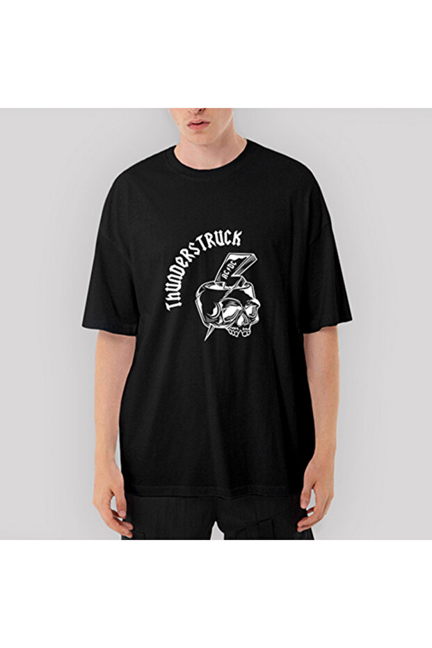 Тениска AC DC Thunderstuck Skull Oversize Black