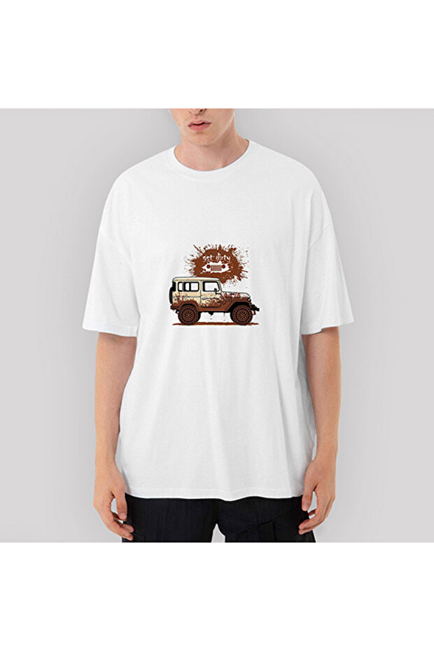 Jeep Get Dirty Oversize White T-Shirt XL