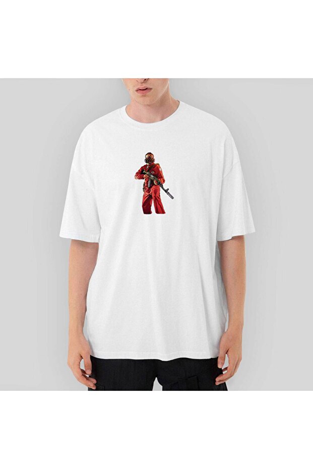Gta Robber in Red Suit Man Oversize White T-Shirt