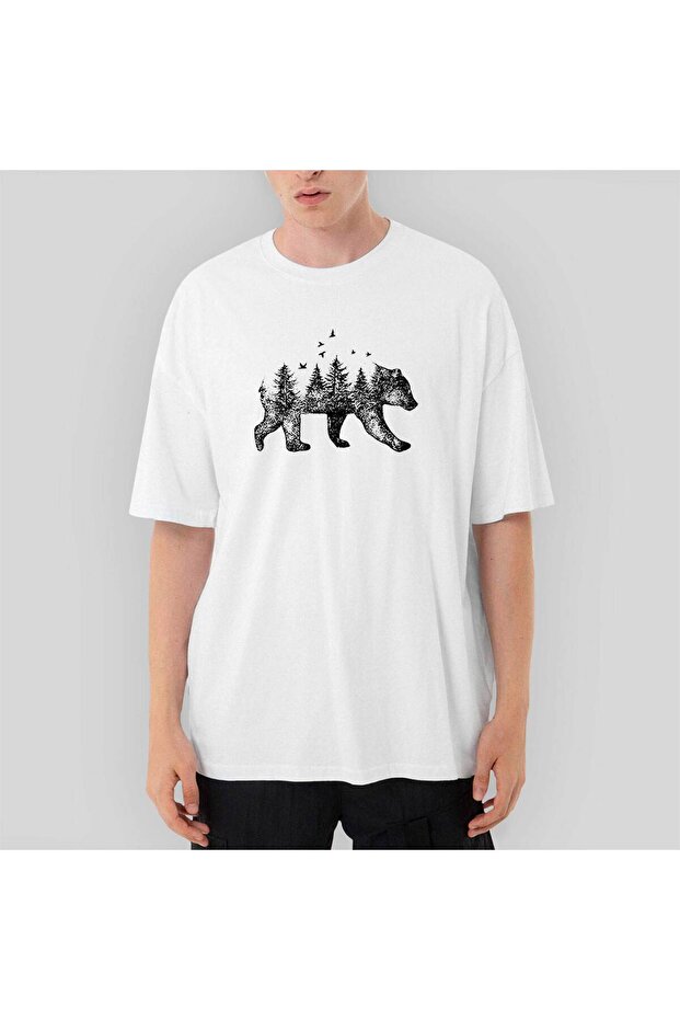 Λευκό μπλουζάκι Bear Forest oversized - 1