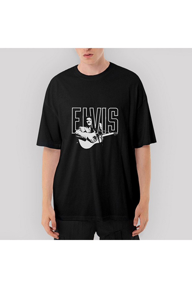 Elvis Presley Guitar Oversize Black T-Shirt L