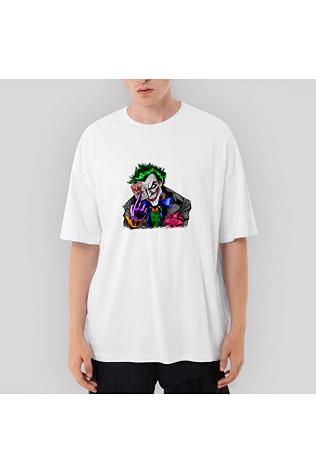 Joker with Card Oversize White T-Shirt XL