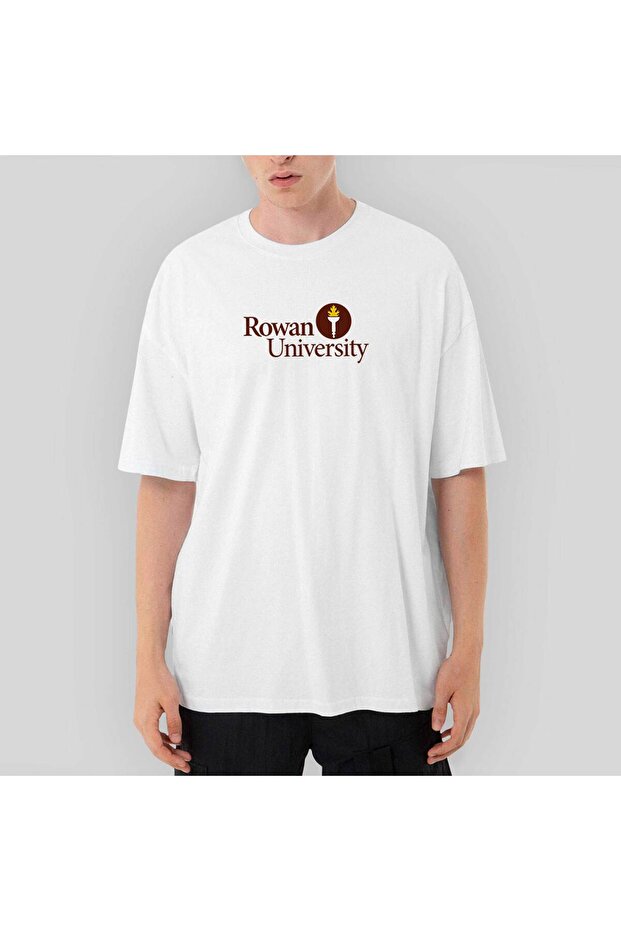 Rowan University Logo Text Oversize White T-Shirt