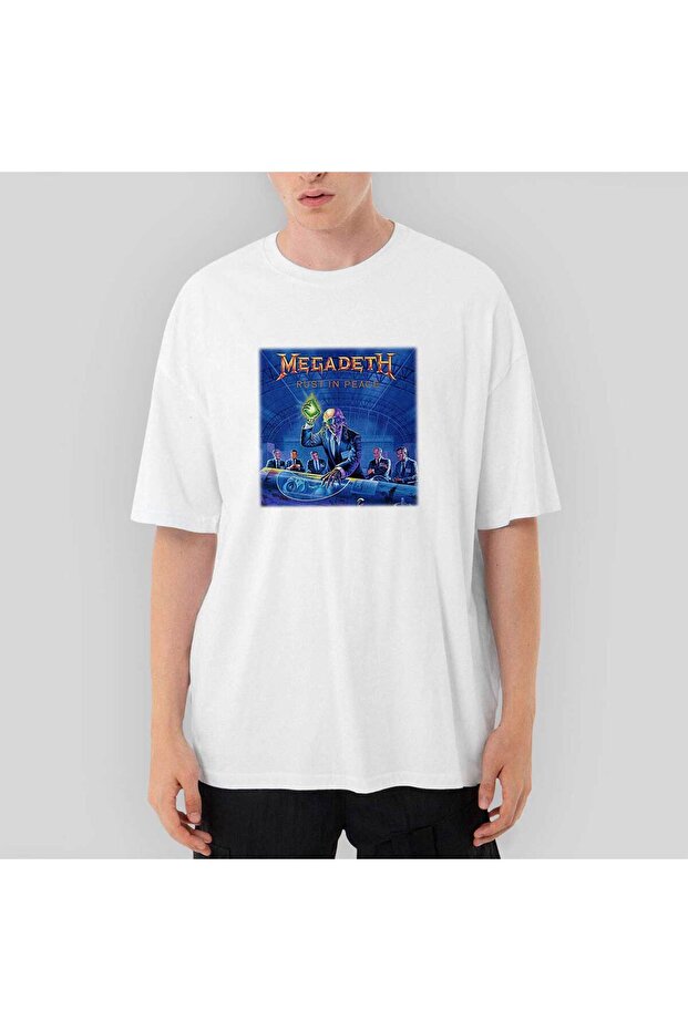 Λευκό μπλουζάκι Megadeth Rust in Peace oversized - 1