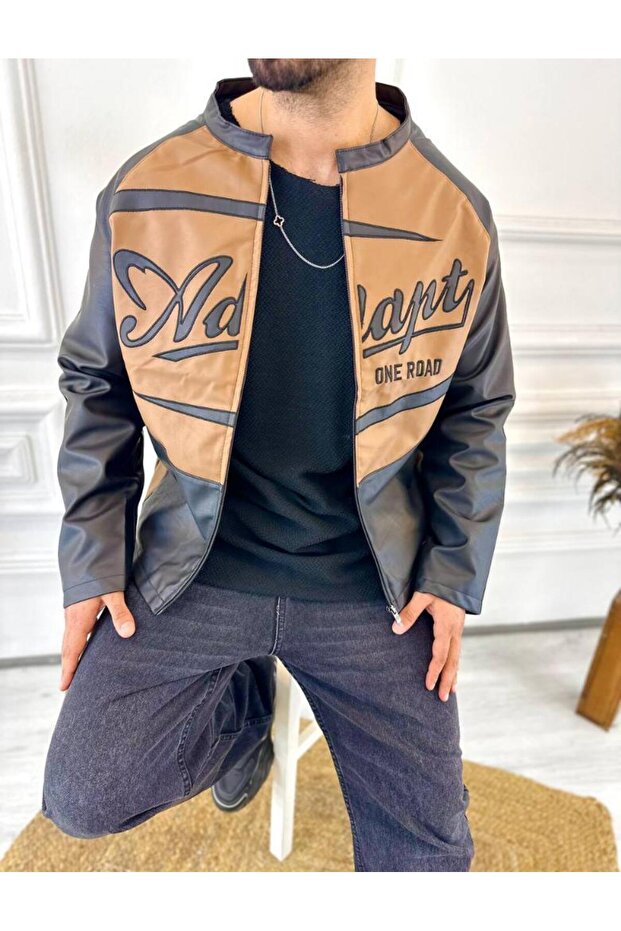 Leather Jacket Bomber Jacket Leather Coat Oversize College Jacket with Zipper Pockets