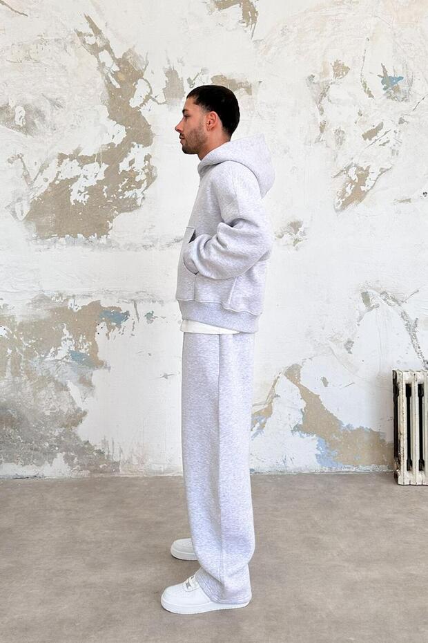 Gri Melanj Cozy Basic Tam Fermuar Oversize Sweatshirt - 4