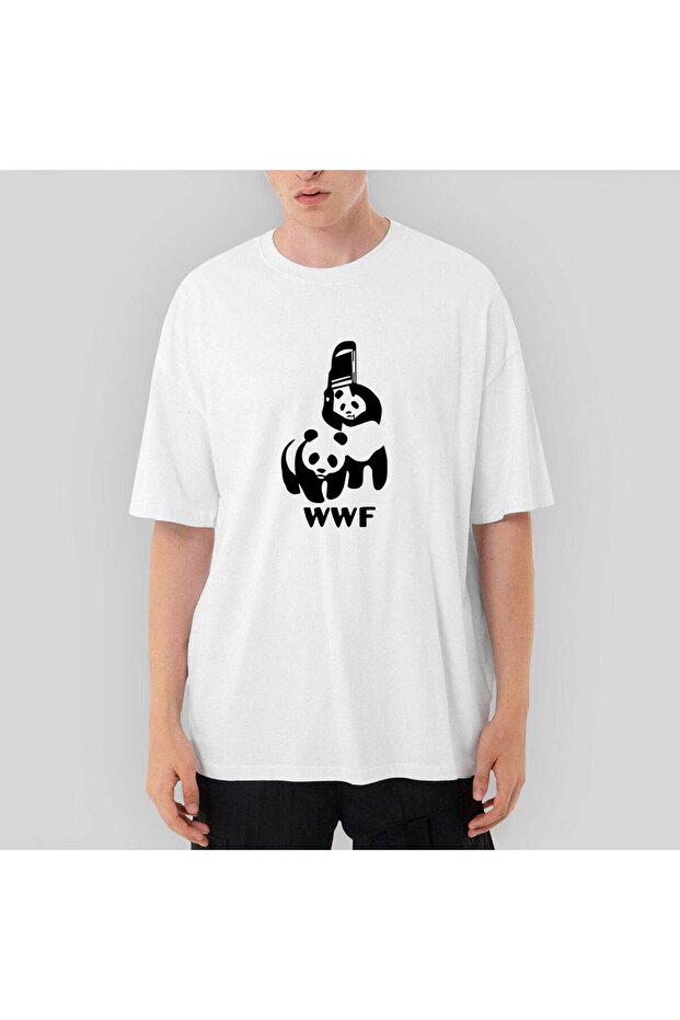 Λευκό μπλουζάκι UFC WWF Panda oversized - 1