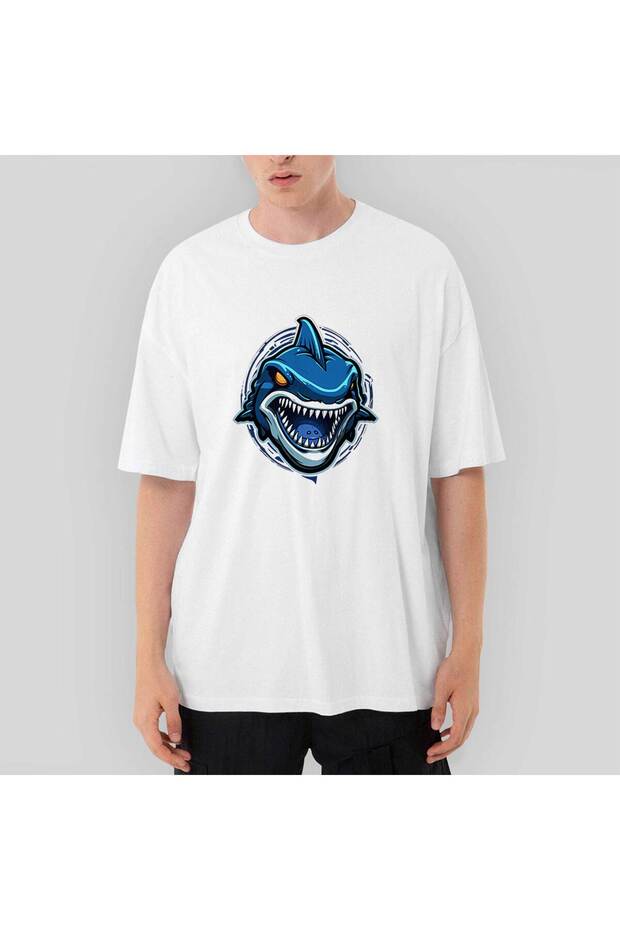 Blue Shark Oversize White T-Shirt