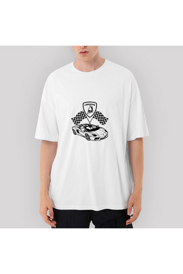 Lamborghini For Racing Oversize White T-Shirt M