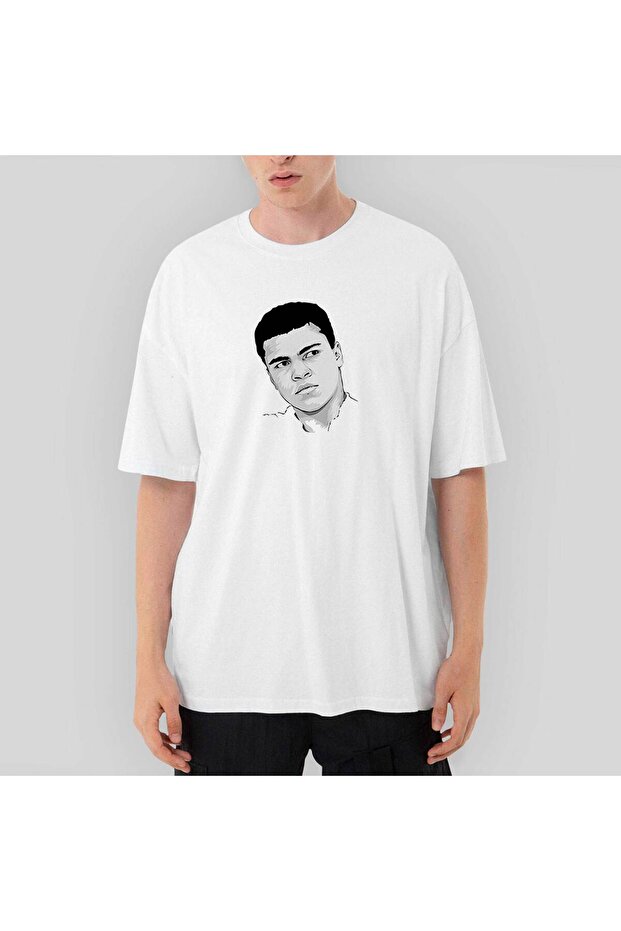 Muhammad Ali Drawing Oversize White T-Shirt XL