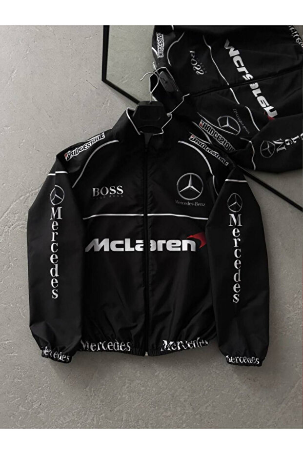 Unisex Parachute Fabric Printed Oversize Black Windbreaker